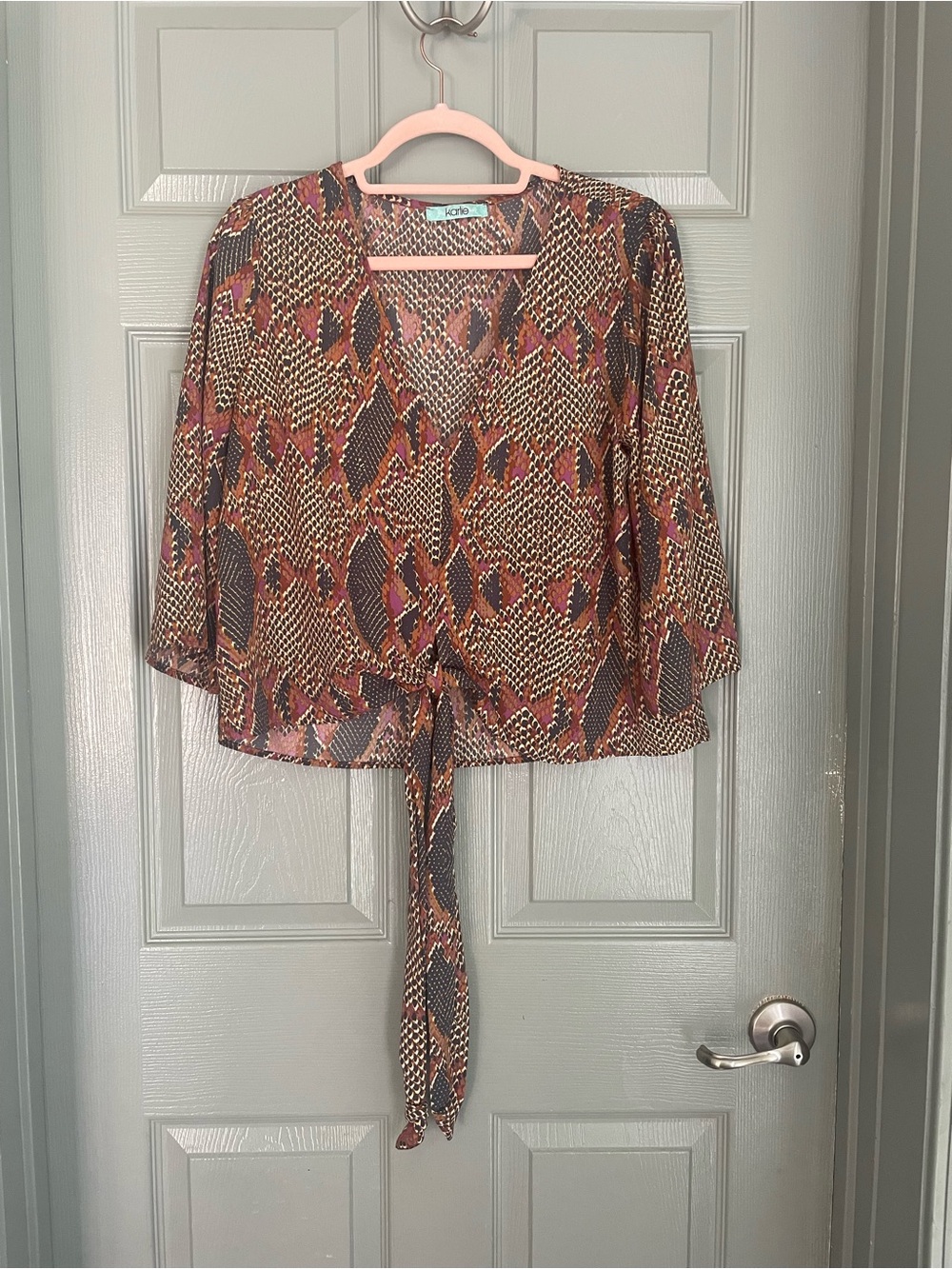 Karlie Multicolor Snake-Print Tie-Front Blouse